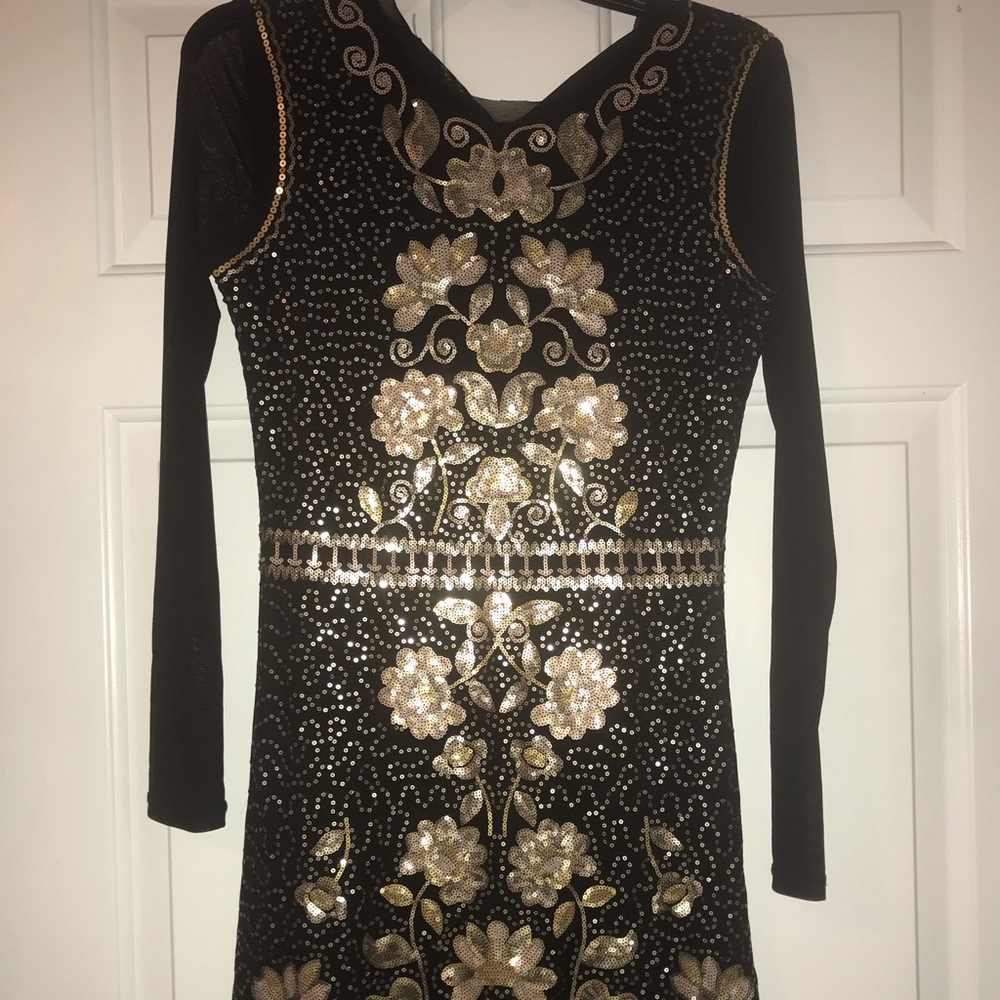 Chelsea and Violet black and gold sequin dress MD